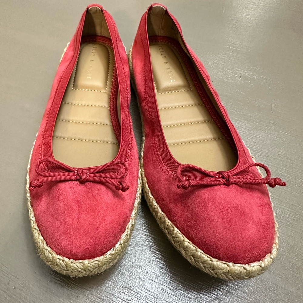 Kelly & Katie Red Faux Suede Espadrille Ballet Flats Bow Accent Size 6